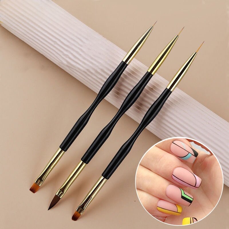 Group Head Brush - 3 штуки двусторонних кистей для нейл-арта
